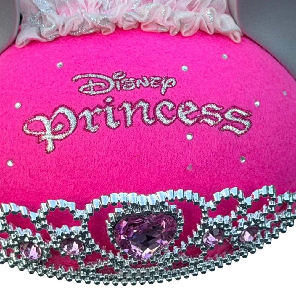 Disney Princess Mickey Ear Hat Girls One Size Pink Tiara Veil Rhinestone Costume